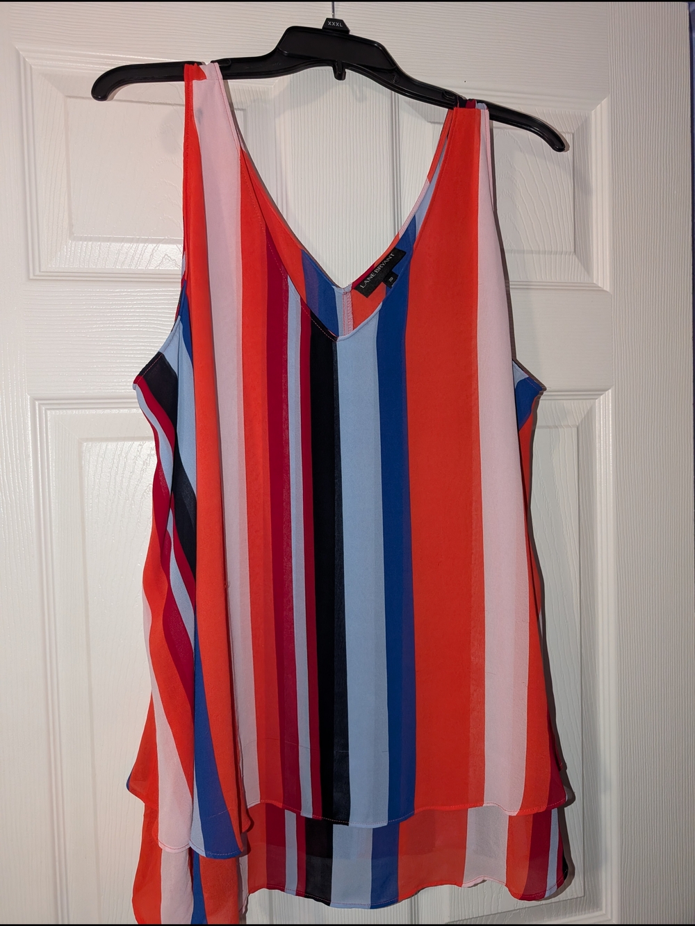 Striped V-Neck Sleeveless Layered Top - Red Multicolored